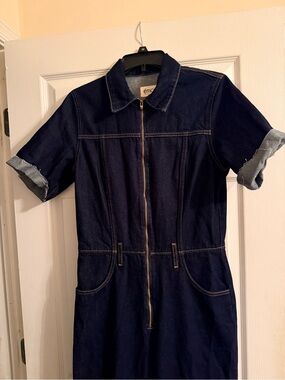Etica Dark Denim Jumpsuit Romper with Zip Front